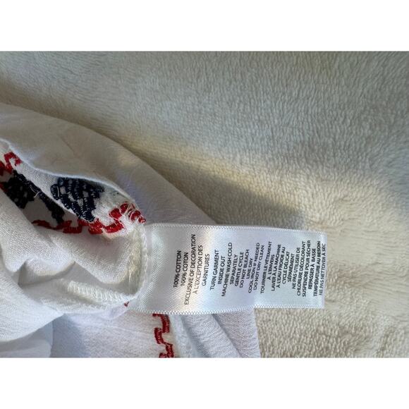 Beach Lunch Lounge White Embroidered Top Cap Sleeve Boho Blouse L Peasant - Picture 5 of 6